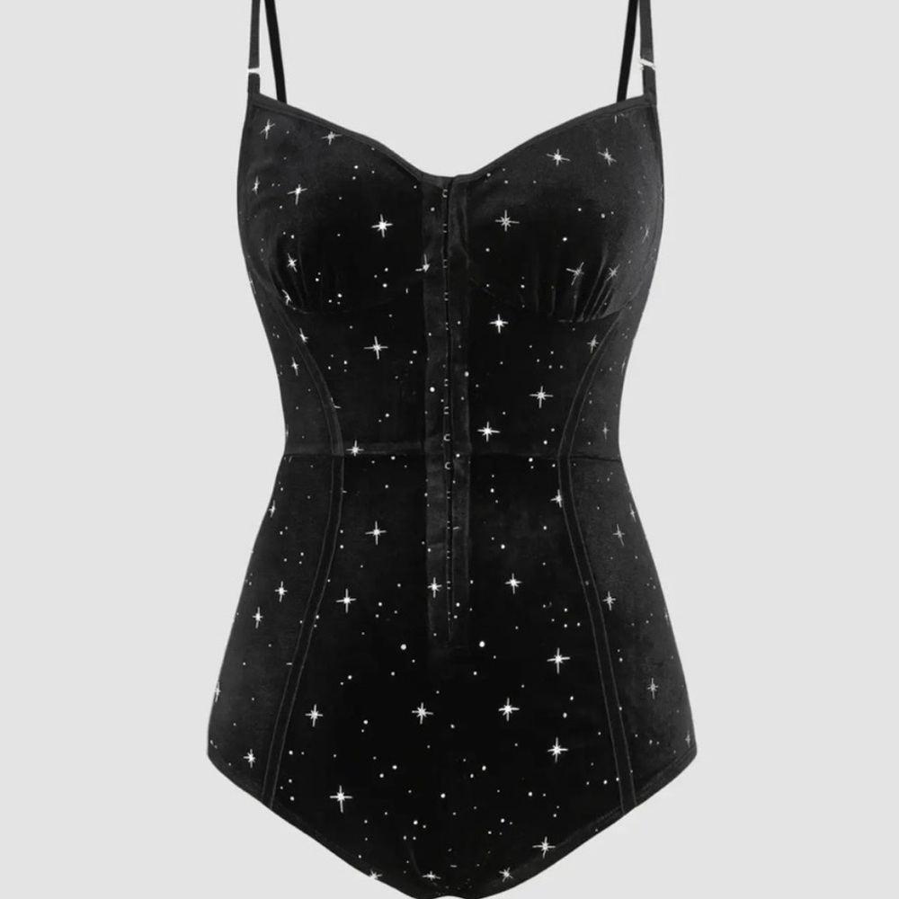 Cider Black Velvet Star Bodysuit